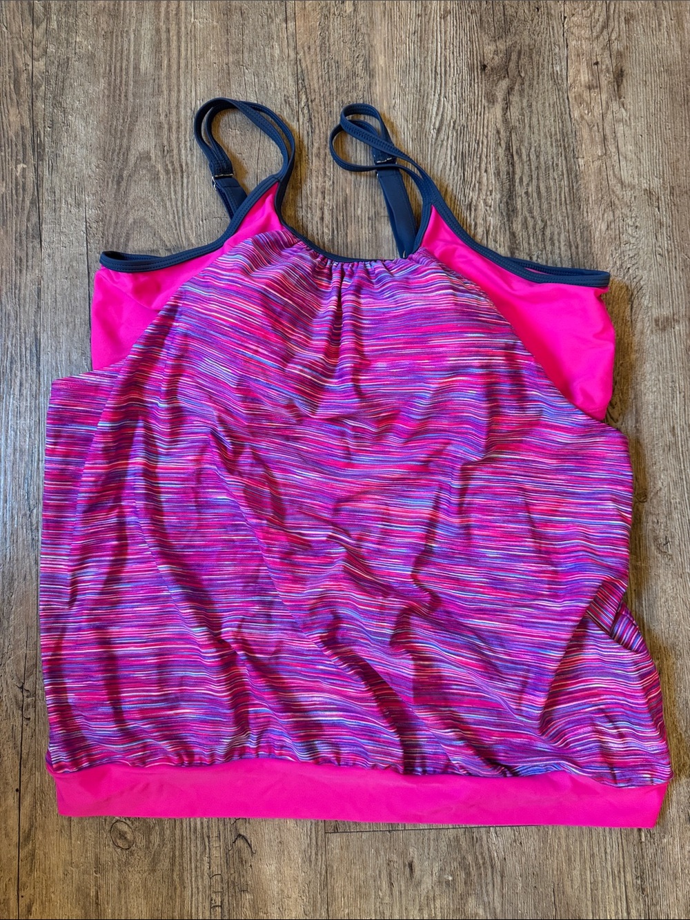 Free Country Hot Pink & Navy Striped Swim Tankini Top